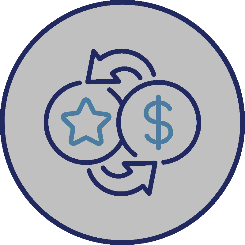 icon with arrows pointing from a dollar sign to a star